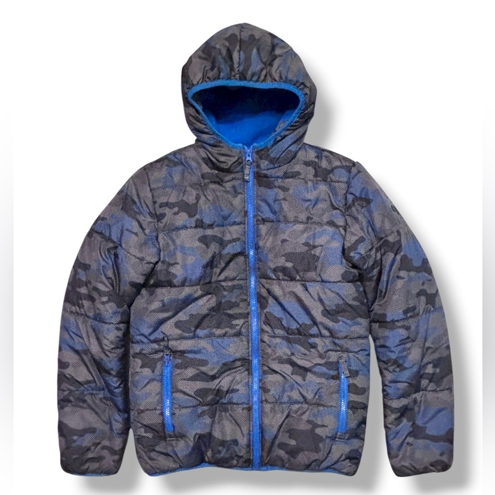 SIMPLY STYLED Blue Black Grey Camo Puffer Fleece Lined Jacket Large (14-16)